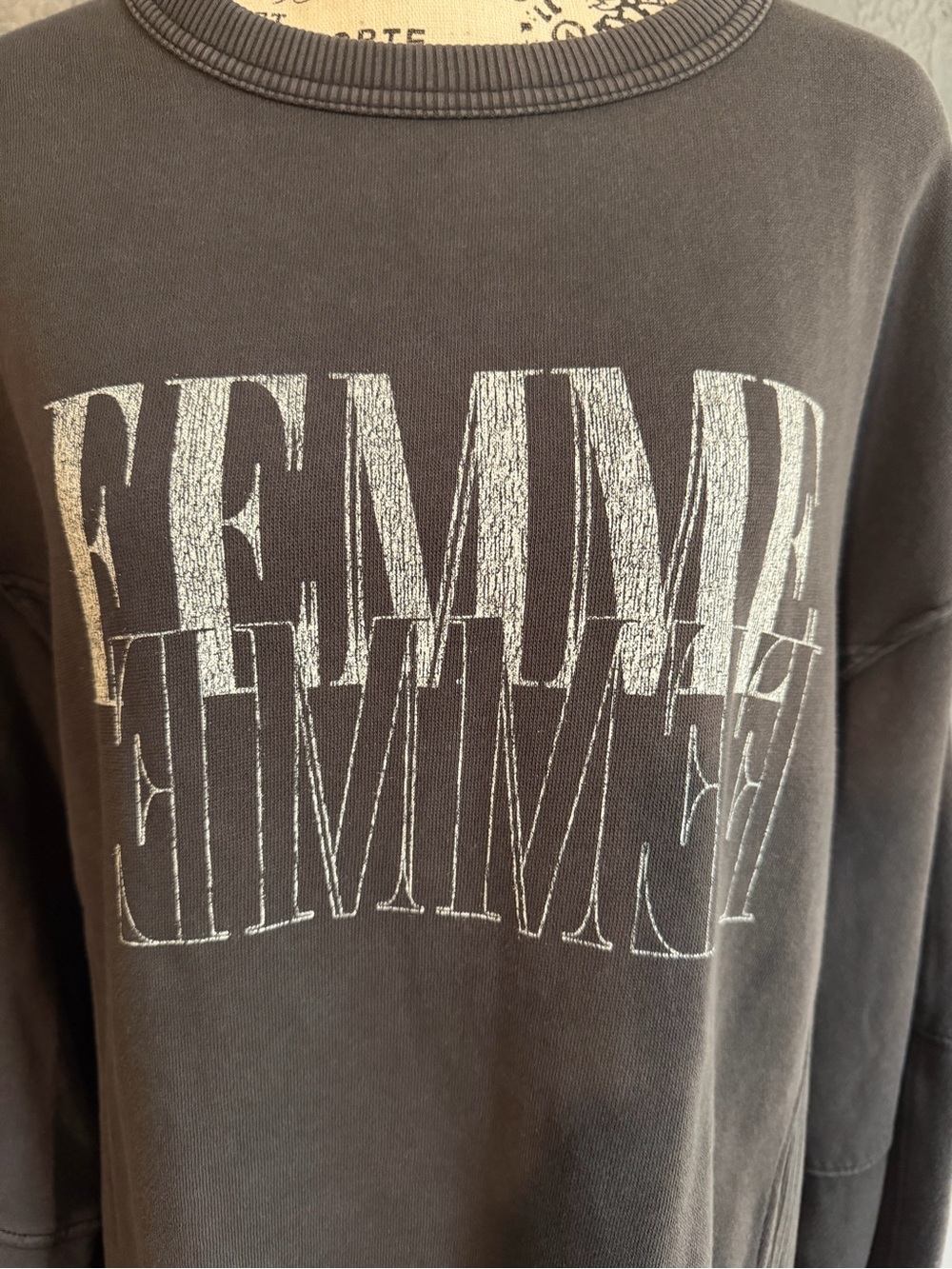 aerie Charcoal Gray "FEMME" Graphic Pullover Sweater - Picture 3 of 7